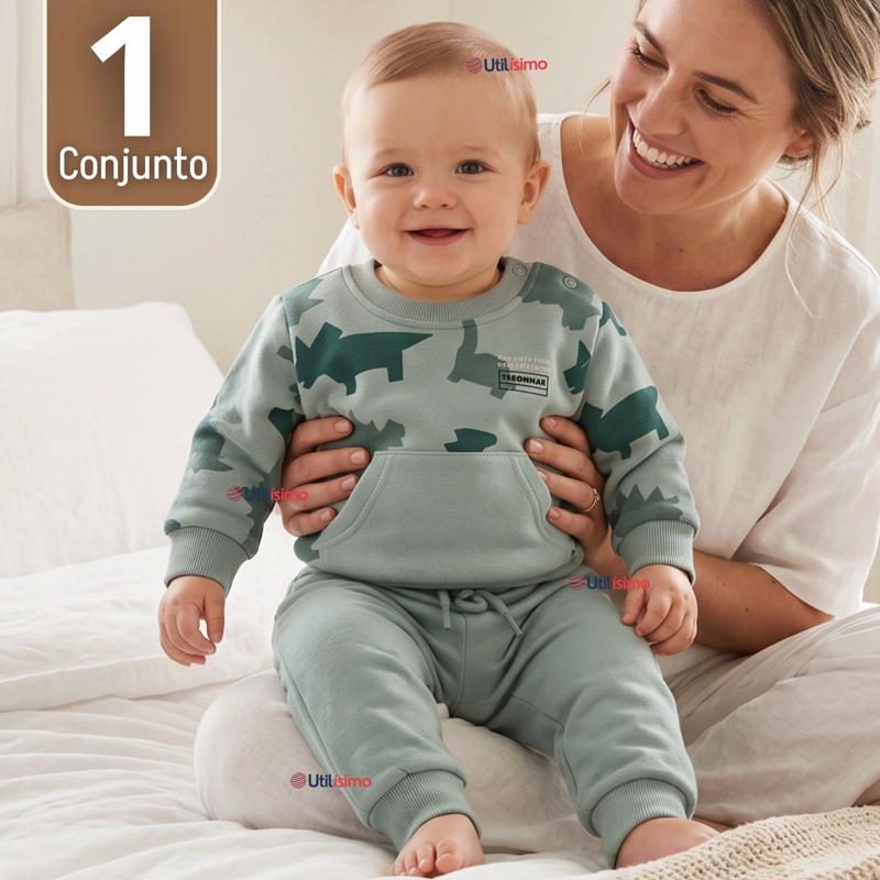 CONJUNTO BUZO POLERON 2 PIEZAS BEBE NIÑO ESTAMPADO DINOSAUR - 1