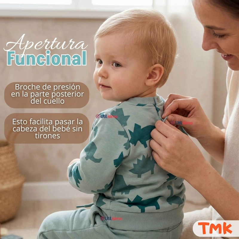 CONJUNTO BUZO POLERON 2 PIEZAS BEBE NIÑO ESTAMPADO DINOSAUR - 9