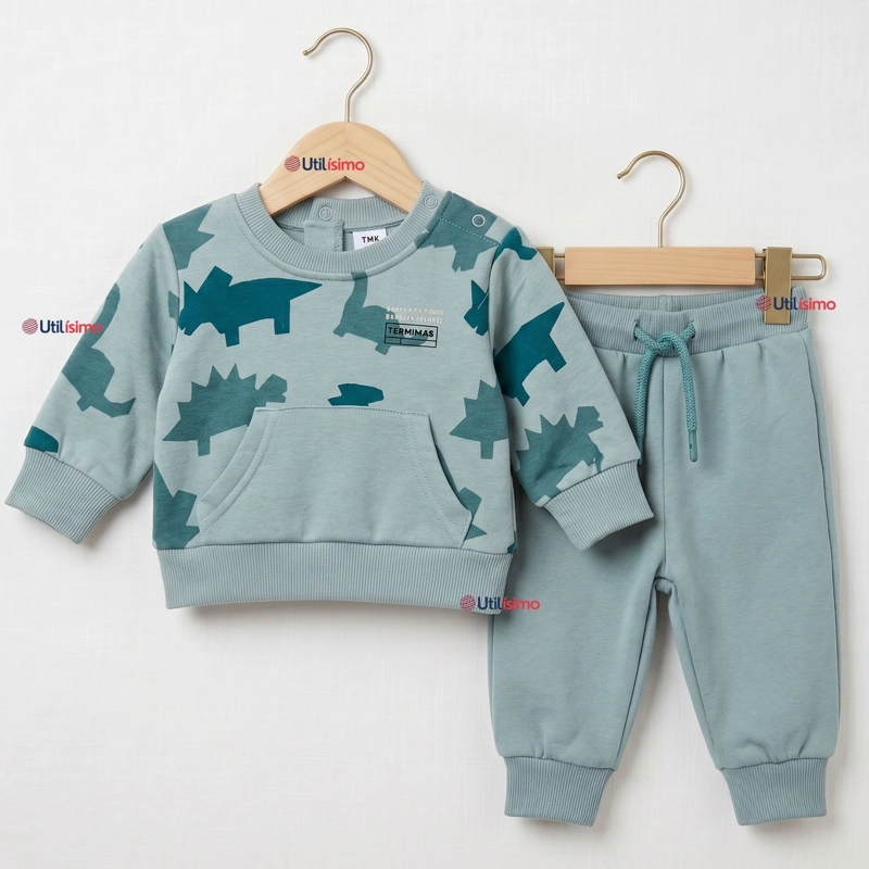 CONJUNTO BUZO POLERON 2 PIEZAS BEBE NIÑO ESTAMPADO DINOSAUR - 1