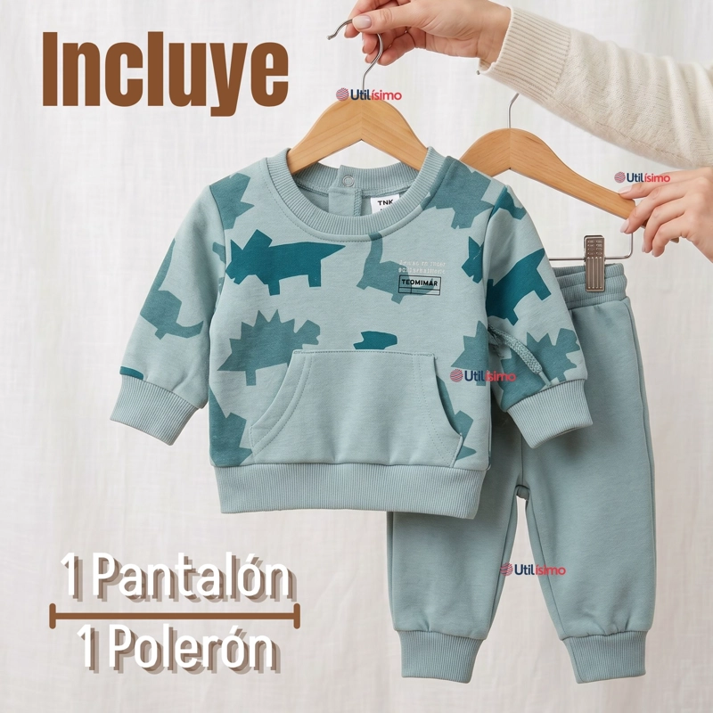 CONJUNTO BUZO POLERON 2 PIEZAS BEBE NIÑO ESTAMPADO DINOSAUR - 2