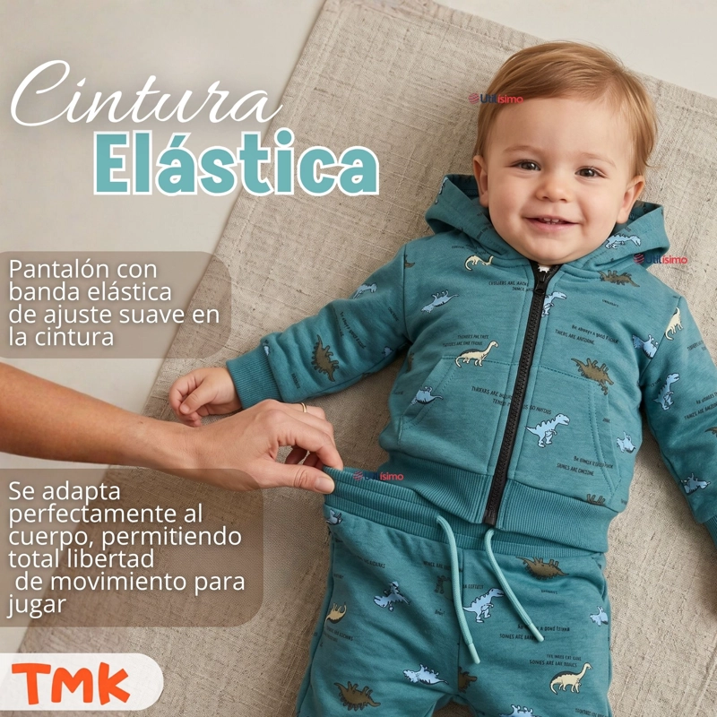 BUZO POLERON CON CAPUCHA 2 PIEZAS BEBE NIÑO GREEN DINOSAUR - 7