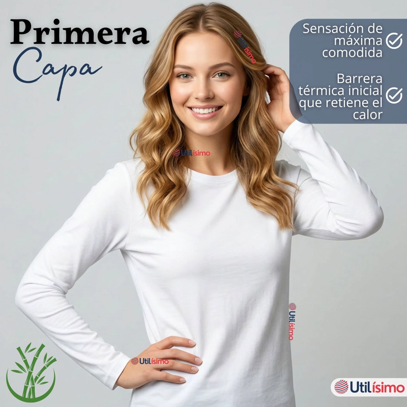 CAMISETA POLERA BAMBU PRIMERA CAPA MANGA LARGA BLANCO NEGRO MUJER - 4