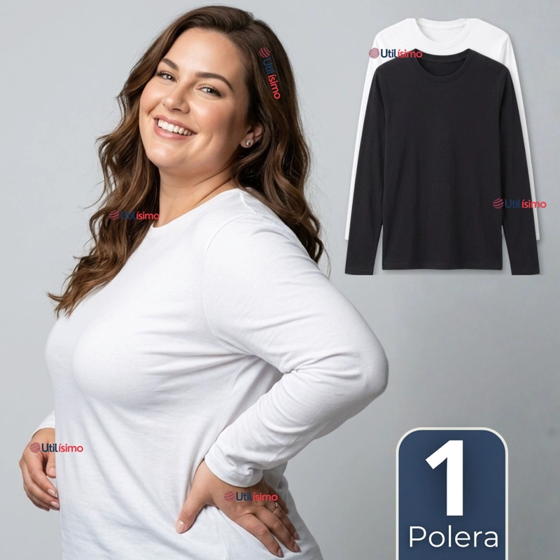 CAMISETA POLERA BAMBU PRIMERA CAPA MANGA LARGA BLANCO NEGRO MUJER - 1