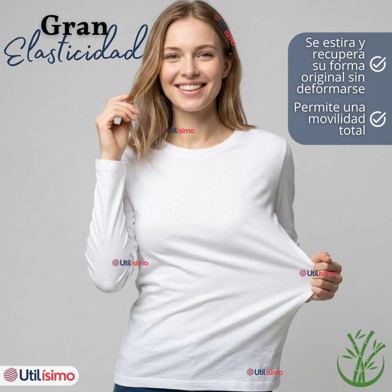 PACK 6 CAMISETAS POLERAS BAMBU PRIMERA CAPA MANGA LARGA BLANCO NEGRO MUJER - 6