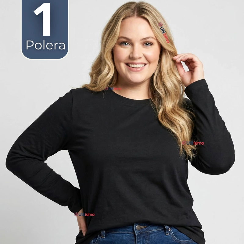CAMISETA POLERA BAMBU PRIMERA CAPA MANGA LARGA NEGRO MUJER - 1