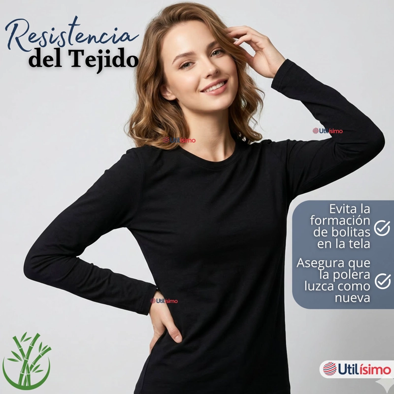 PACK 3 CAMISETAS POLERAS BAMBU PRIMERA CAPA MANGA LARGA NEGRO MUJER - 8