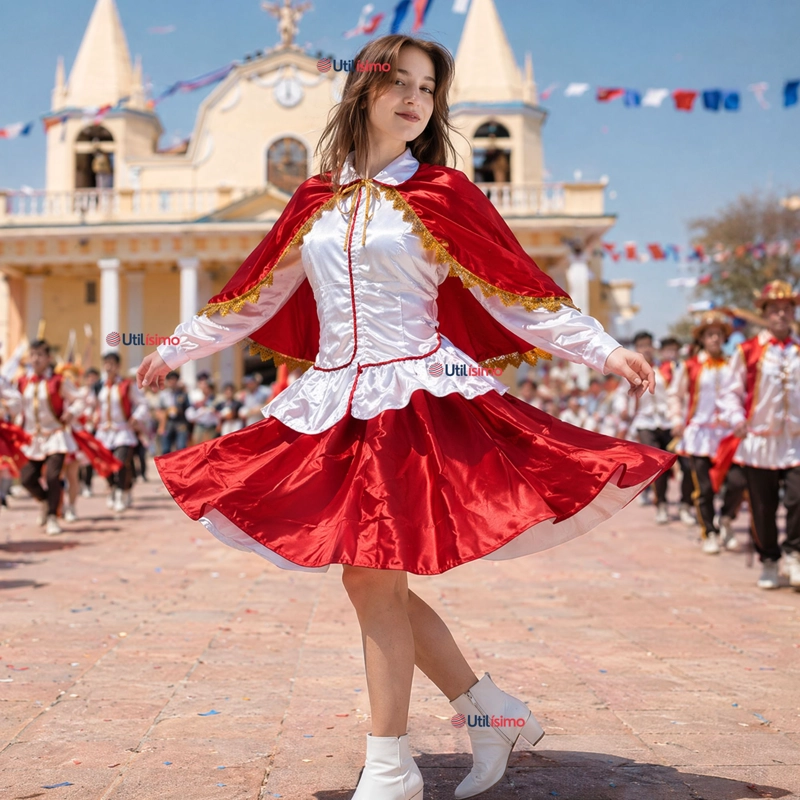 TRAJE TIRANA DIABLADA ROJO 3 PIEZAS MUJER BAILE TIPICO FIESTAS PATRIAS - 1