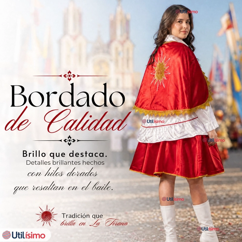 TRAJE TIRANA DIABLADA ROJO 3 PIEZAS MUJER BAILE TIPICO FIESTAS PATRIAS - 9