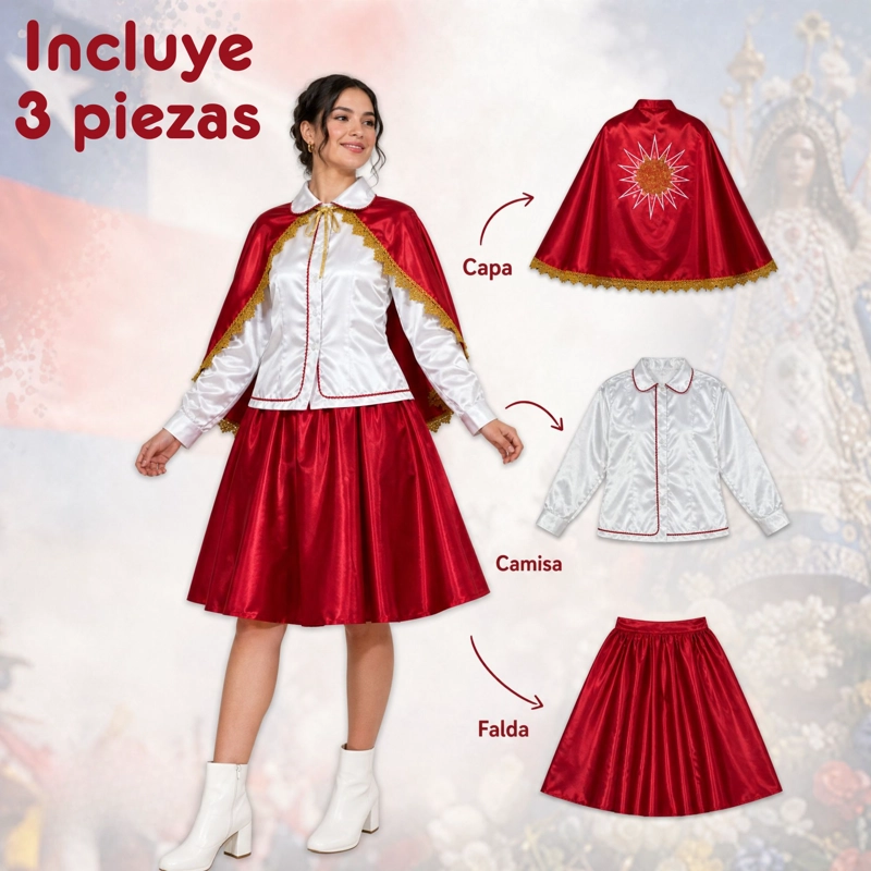 TRAJE TIRANA DIABLADA ROJO 3 PIEZAS MUJER BAILE TIPICO FIESTAS PATRIAS - 2