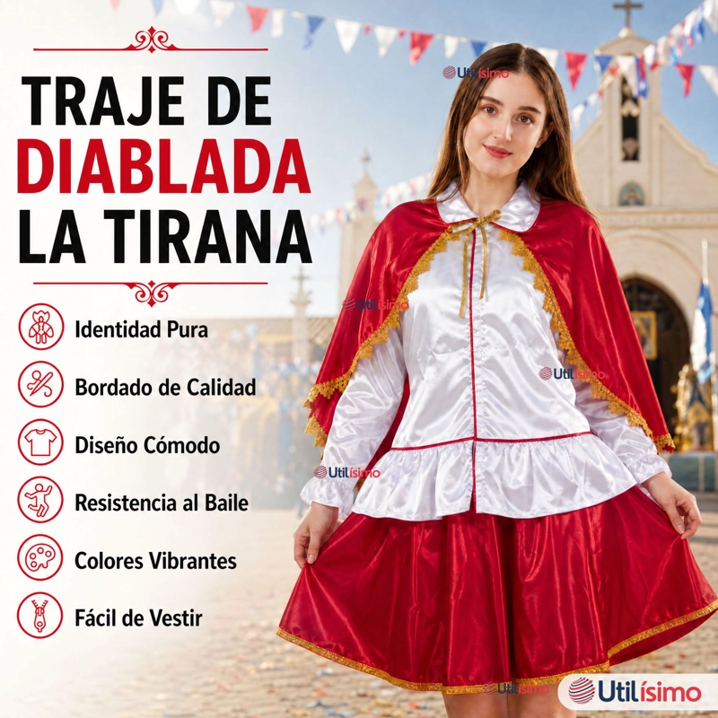 TRAJE TIRANA DIABLADA ROJO 3 PIEZAS MUJER BAILE TIPICO FIESTAS PATRIAS - 5