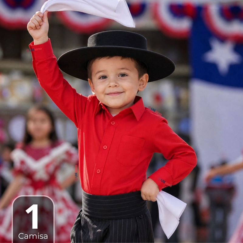 CAMISA HUASO NIÑO ALGODON ROJO FIESTAS PATRIAS TRAJE TIPICO - 1