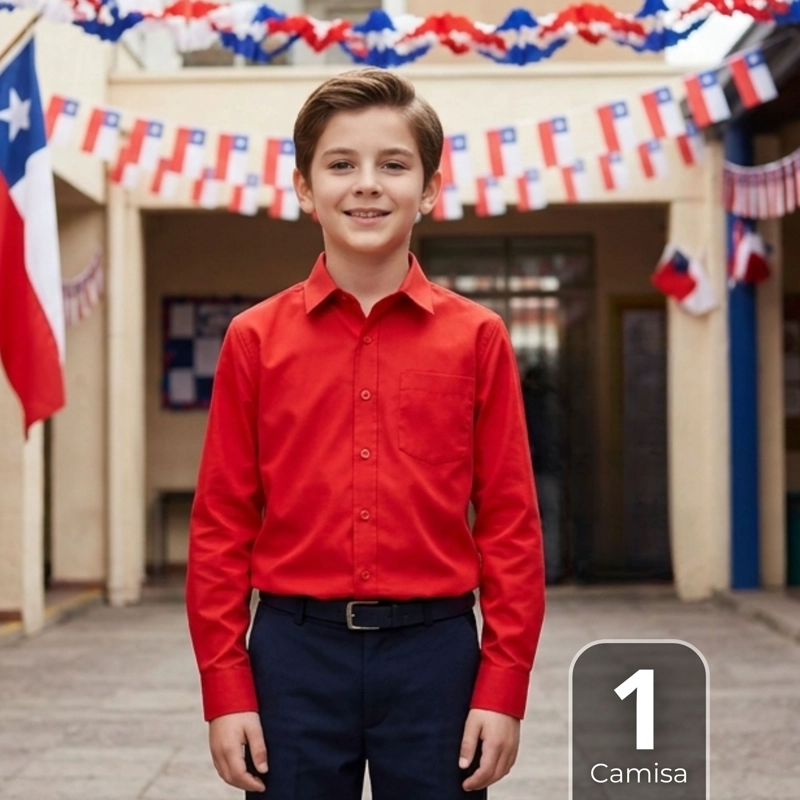 CAMISA HUASO NIÑO ALGODON ROJO FIESTAS PATRIAS TRAJE TIPICO - 1