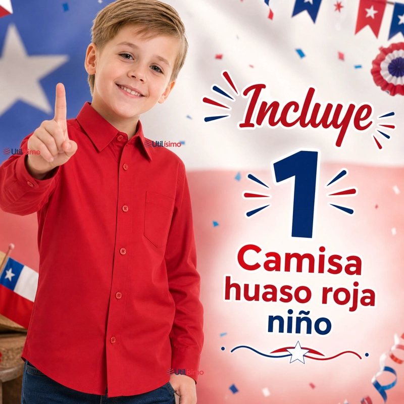 CAMISA HUASO NIÑO ALGODON ROJO FIESTAS PATRIAS TRAJE TIPICO - 2