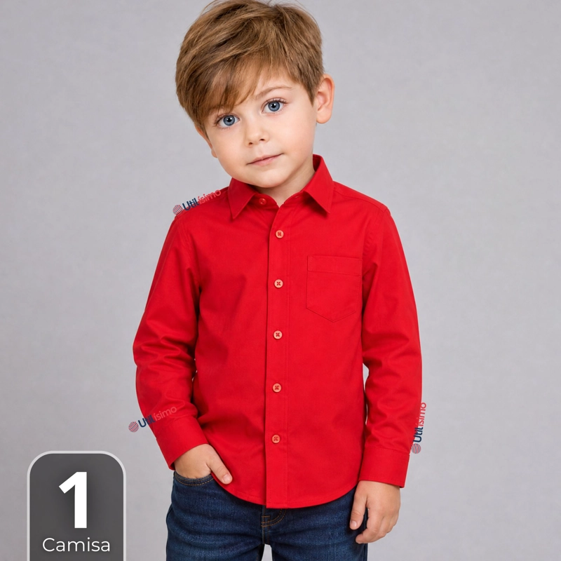 CAMISA HUASO NIÑO ALGODON ROJO FIESTAS PATRIAS TRAJE TIPICO - 1