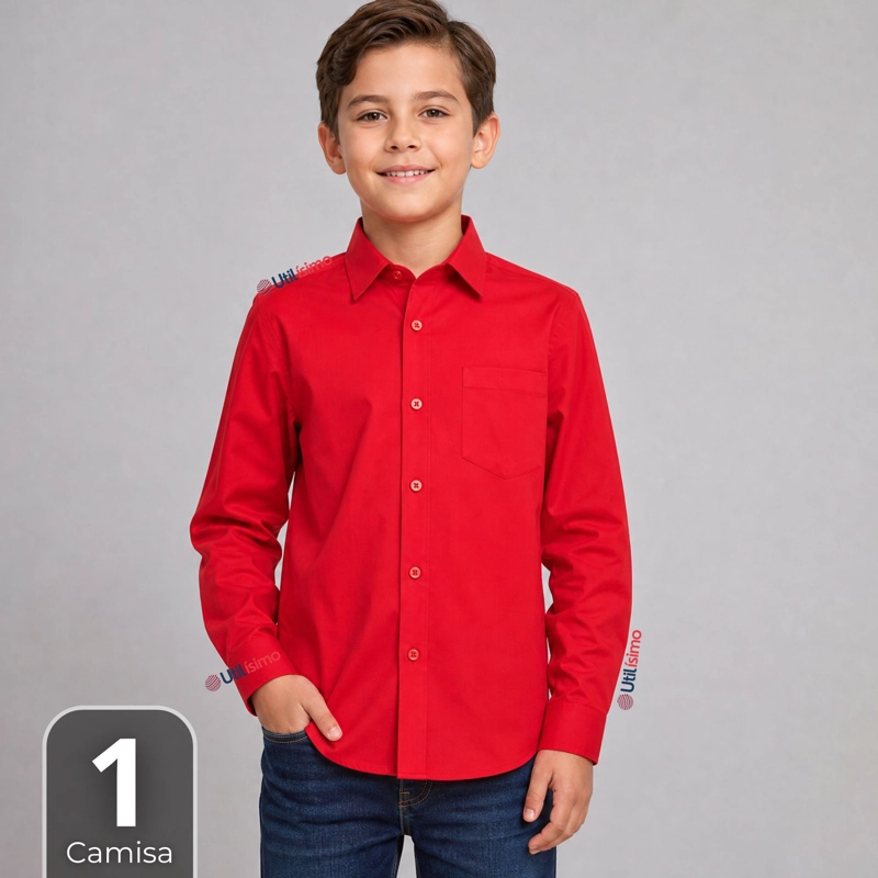 CAMISA HUASO NIÑO ALGODON ROJO FIESTAS PATRIAS TRAJE TIPICO - 1