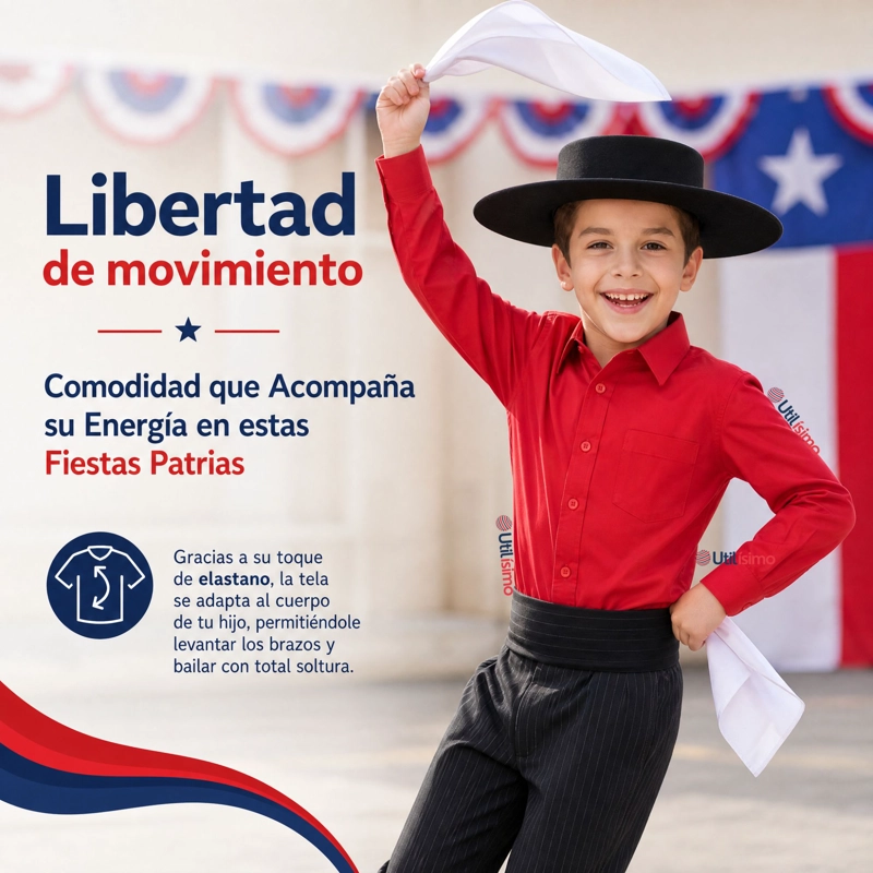 PACK 3 CAMISAS HUASO NIÑO ALGODON ROJO FIESTAS PATRIAS TRAJE TIPICO - 9
