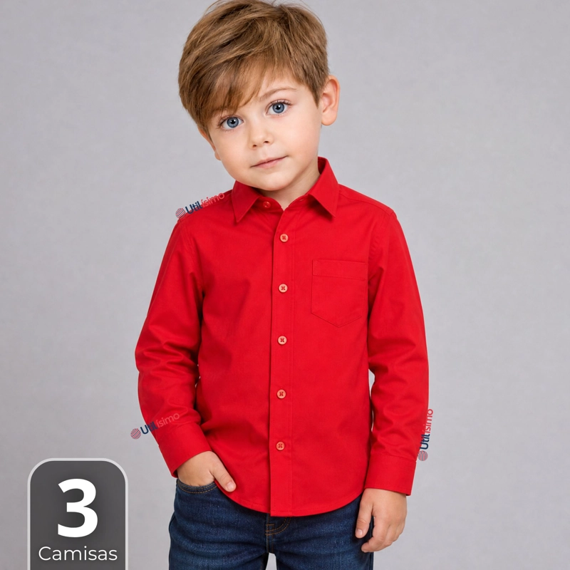 PACK 3 CAMISAS HUASO NIÑO ALGODON ROJO FIESTAS PATRIAS TRAJE TIPICO - 1