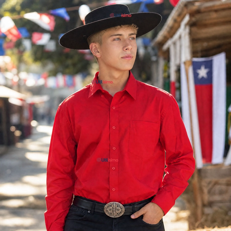 CAMISA ROJA HUASO JUVENIL CLASICA REGULAR FIT MANGA LARGA FIESTAS PATRIAS - 1