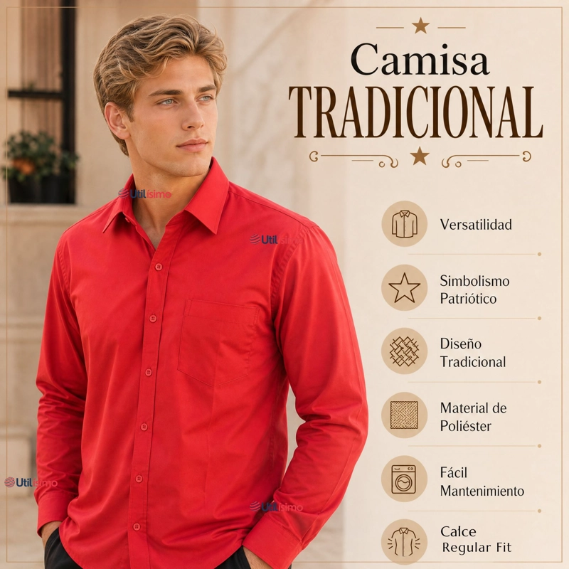 CAMISA ROJA HUASO JUVENIL CLASICA REGULAR FIT MANGA LARGA FIESTAS PATRIAS - 4