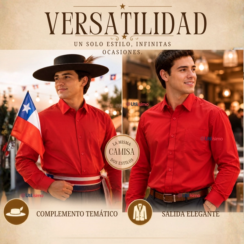 CAMISA ROJA HUASO JUVENIL CLASICA REGULAR FIT MANGA LARGA FIESTAS PATRIAS - 7