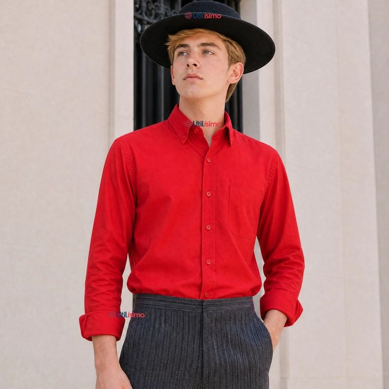 CAMISA ROJA HUASO JUVENIL CLASICA REGULAR FIT MANGA LARGA FIESTAS PATRIAS - 1