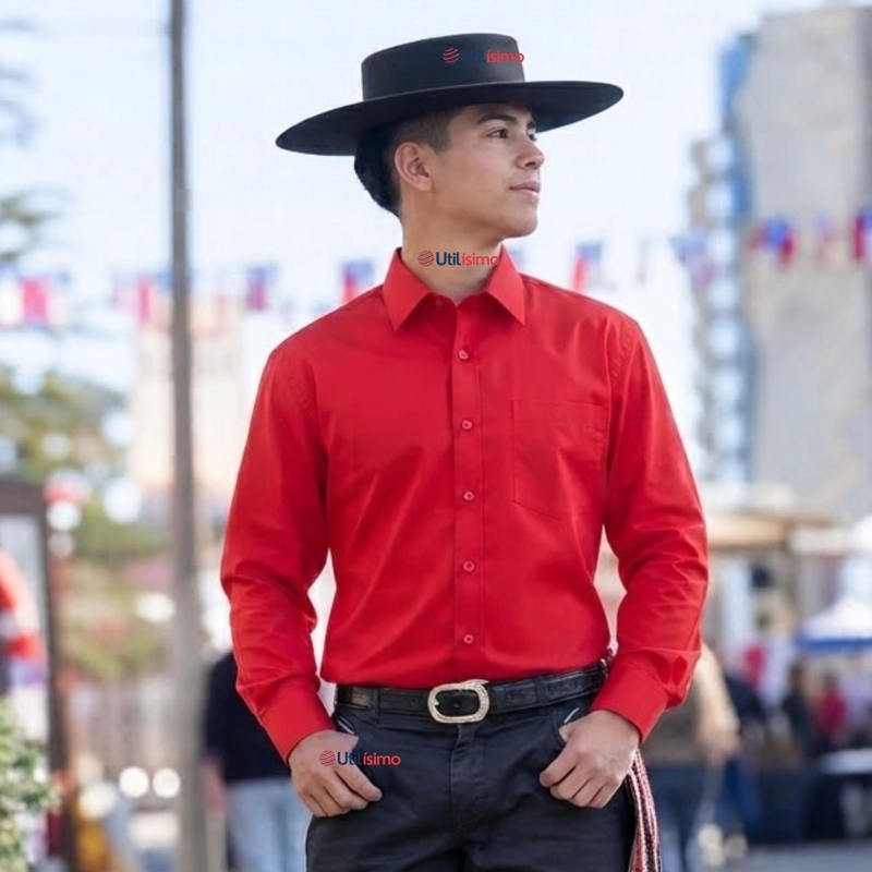 CAMISA ROJA HUASO JUVENIL CLASICA REGULAR FIT MANGA LARGA FIESTAS PATRIAS - 1