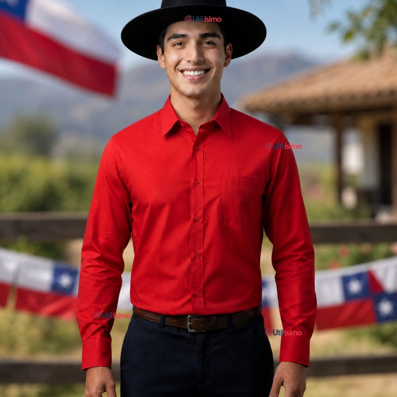 CAMISA ROJA HUASO HOMBRE CLASICA REGULAR FIT MANGA LARGA FIESTAS PATRIAS - 1