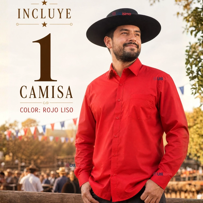 CAMISA ROJA HUASO HOMBRE CLASICA REGULAR FIT MANGA LARGA FIESTAS PATRIAS - 2