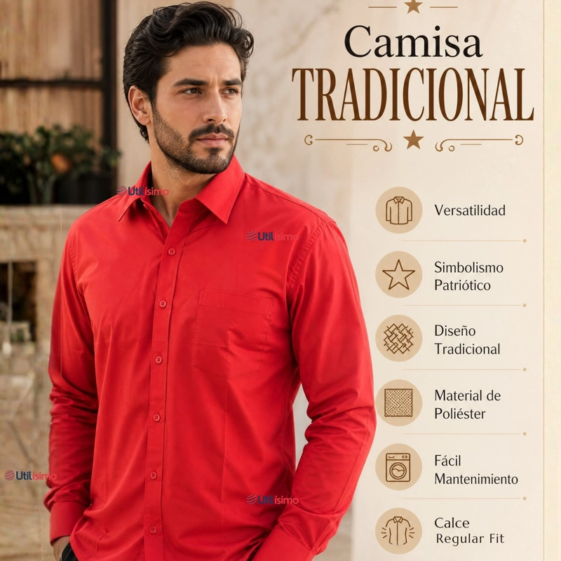 CAMISA ROJA HUASO HOMBRE CLASICA REGULAR FIT MANGA LARGA FIESTAS PATRIAS - 4