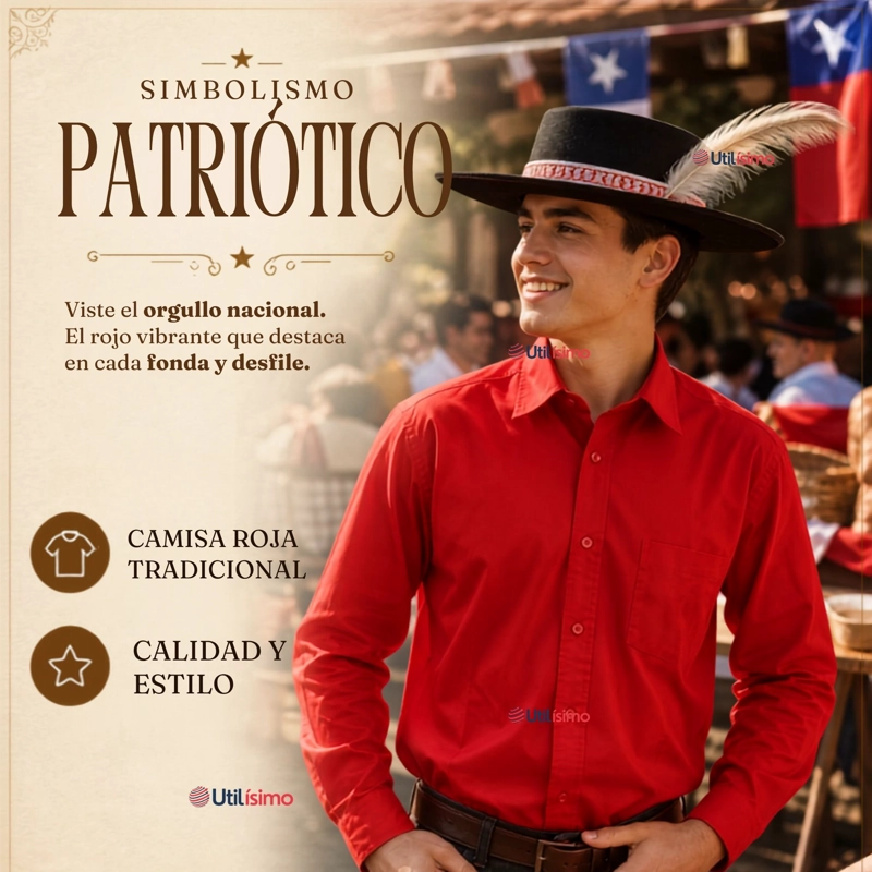 CAMISA ROJA HUASO HOMBRE CLASICA REGULAR FIT MANGA LARGA FIESTAS PATRIAS - 6