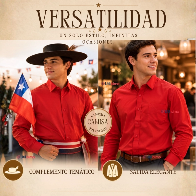 CAMISA ROJA HUASO HOMBRE CLASICA REGULAR FIT MANGA LARGA FIESTAS PATRIAS - 7