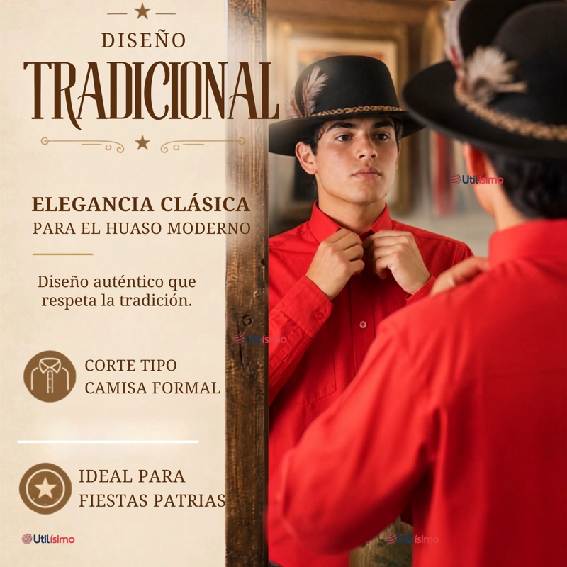 CAMISA ROJA HUASO HOMBRE CLASICA REGULAR FIT MANGA LARGA FIESTAS PATRIAS - 5