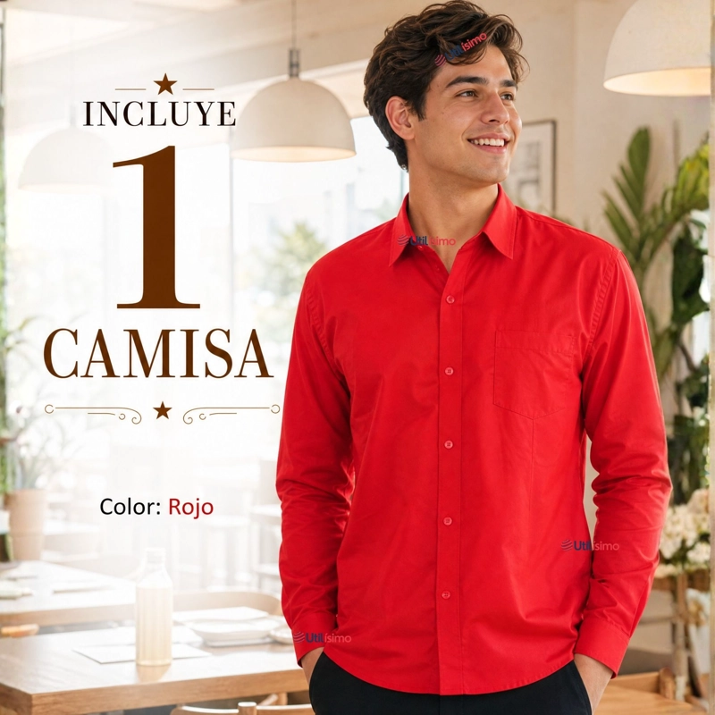 CAMISA ROJA CLASICA REGULAR FIT CASUAL MANGA LARGA HOMBRE - 2