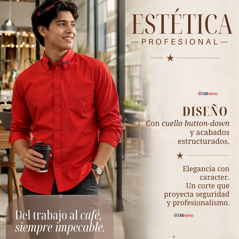 CAMISA ROJA CLASICA REGULAR FIT CASUAL MANGA LARGA HOMBRE - 5