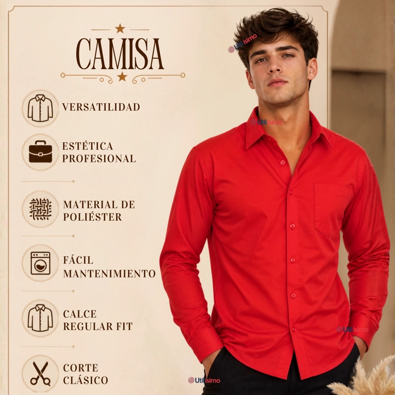CAMISA ROJA CLASICA REGULAR FIT CASUAL MANGA LARGA HOMBRE - 4