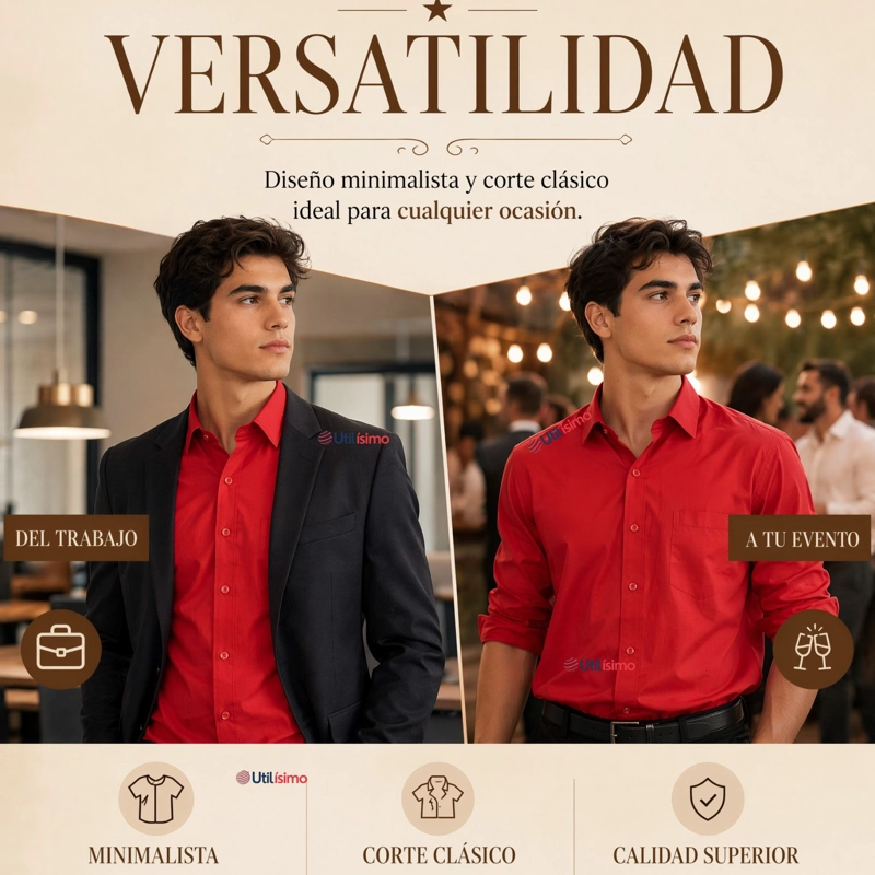 CAMISA ROJA CLASICA REGULAR FIT CASUAL MANGA LARGA HOMBRE - 6