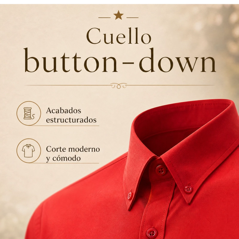 CAMISA ROJA CLASICA REGULAR FIT CASUAL MANGA LARGA HOMBRE - 7