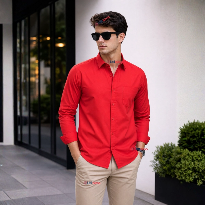 CAMISA ROJA CLASICA REGULAR FIT CASUAL MANGA LARGA HOMBRE - 1