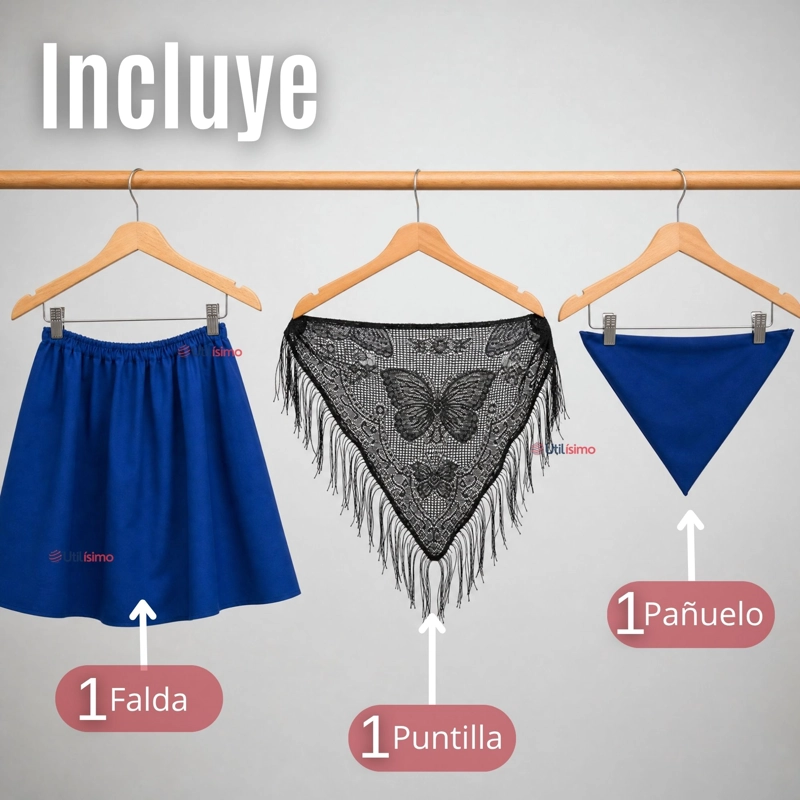 TRAJE CHILOTE NIÑA 3 PIEZAS AZUL BAILE TIPICO FIESTAS PATRIAS - 2