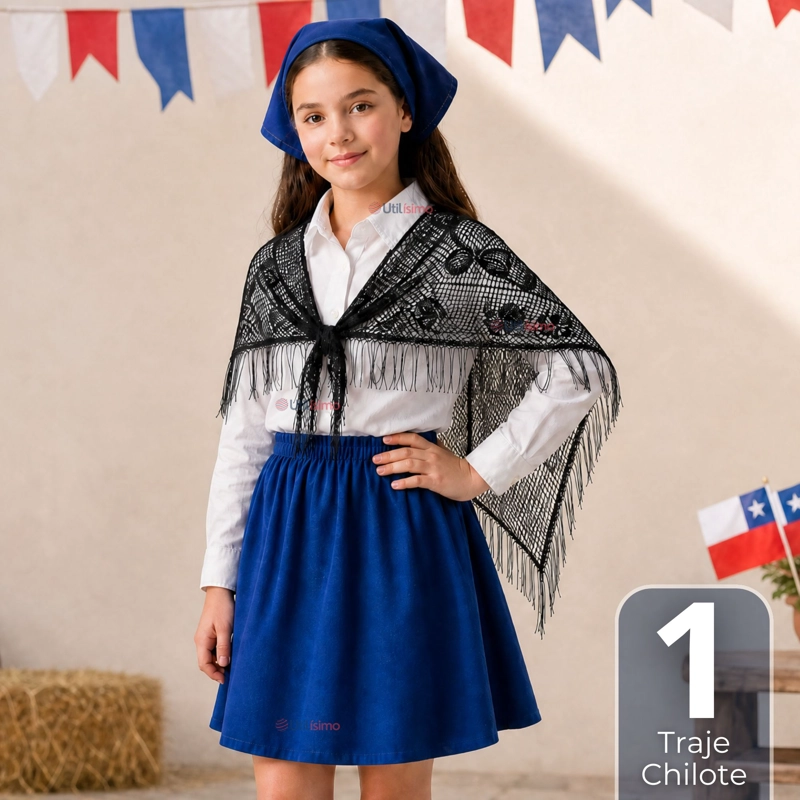 TRAJE CHILOTE JUVENIL 3 PIEZAS AZUL BAILE TIPICO FIESTAS PATRIAS - 1