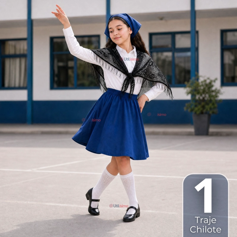 TRAJE CHILOTE JUVENIL 3 PIEZAS AZUL BAILE TIPICO FIESTAS PATRIAS - 1