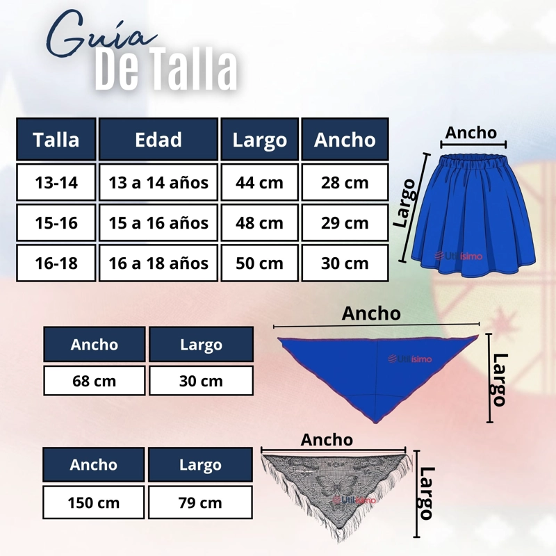 TRAJE CHILOTE JUVENIL 3 PIEZAS AZUL BAILE TIPICO FIESTAS PATRIAS - 3