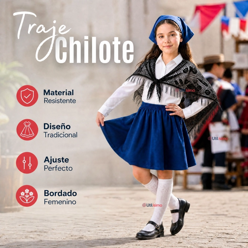 TRAJE CHILOTE JUVENIL 3 PIEZAS AZUL BAILE TIPICO FIESTAS PATRIAS - 4