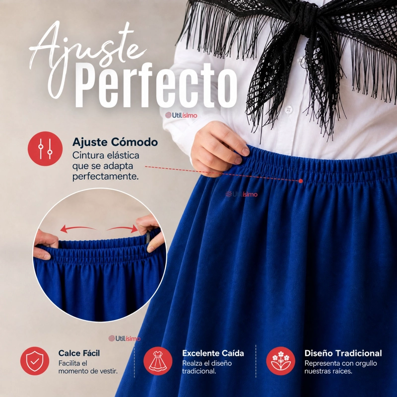 TRAJE CHILOTE JUVENIL 3 PIEZAS AZUL BAILE TIPICO FIESTAS PATRIAS - 6