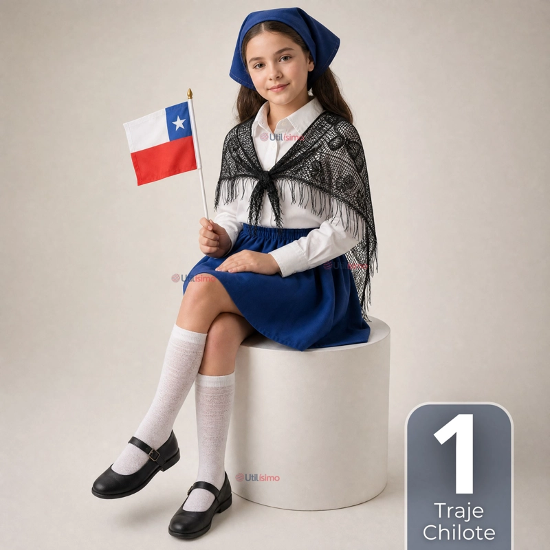 TRAJE CHILOTE JUVENIL 3 PIEZAS AZUL BAILE TIPICO FIESTAS PATRIAS - 1