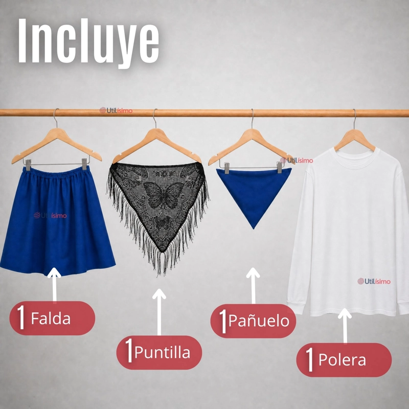 TRAJE CHILOTE JUVENIL 4 PIEZAS AZUL CON POLERA BAILE TIPICO FIESTAS PATRIAS - 2