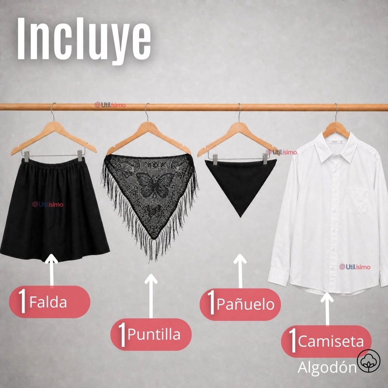 TRAJE CHILOTE NIÑA NEGRO 4 PIEZAS CON CAMISA BAILE TIPICO FIESTAS PATRIAS - 2