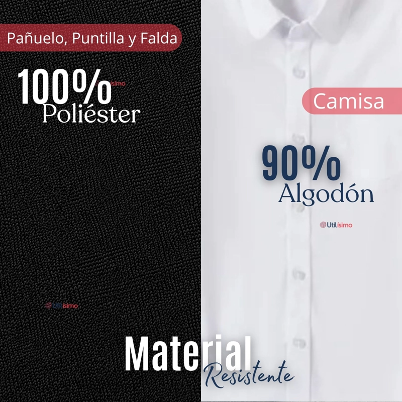 TRAJE CHILOTE NIÑA NEGRO 4 PIEZAS CON CAMISA BAILE TIPICO FIESTAS PATRIAS - 6