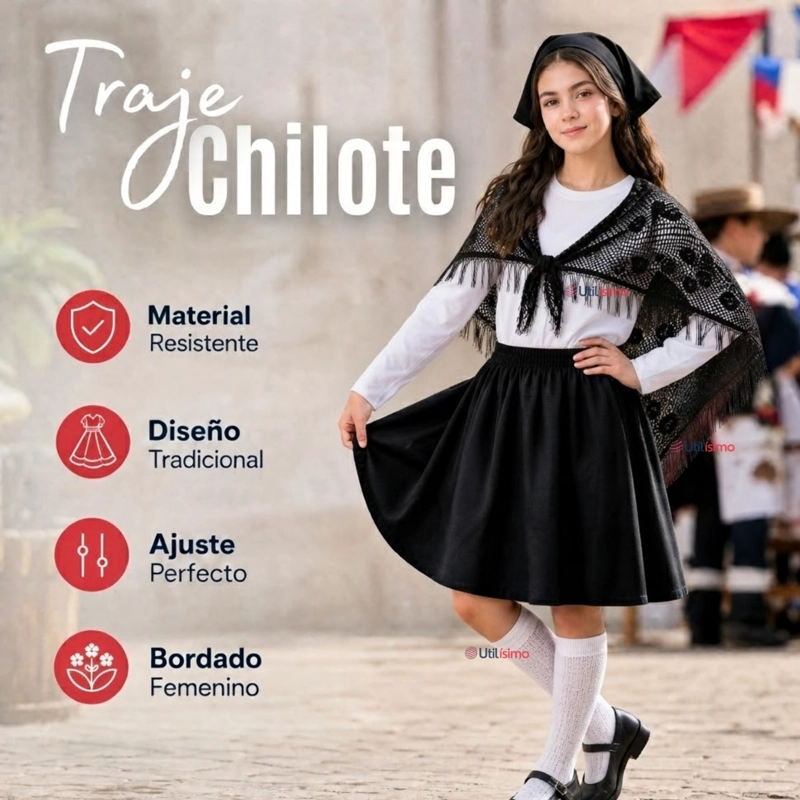 TRAJE CHILOTE JUVENIL NEGRO 3 PIEZAS BAILE TIPICO FIESTAS PATRIAS - 4