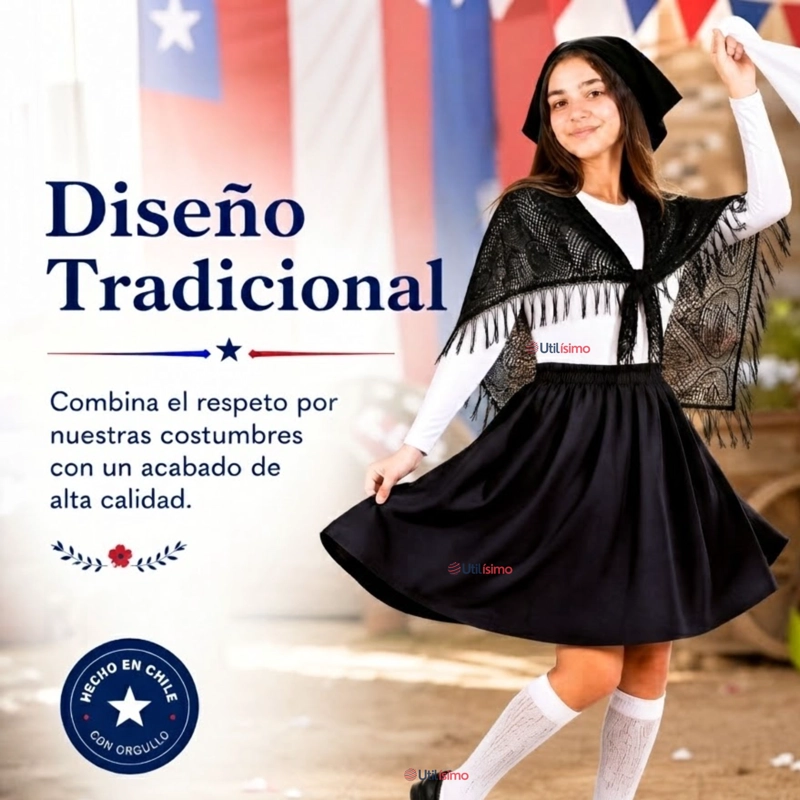 TRAJE CHILOTE JUVENIL NEGRO 3 PIEZAS BAILE TIPICO FIESTAS PATRIAS - 7